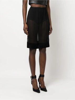 Saint Laurent Black Sheer Knee-Length Skirt